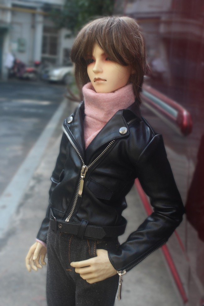 Black cool imitation leather jacket for 1/3 size BJD - Click Image to Close